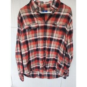 George Mens Button Up Shirt Large L (42-44) Plaid Flannel Super Soft Red Black